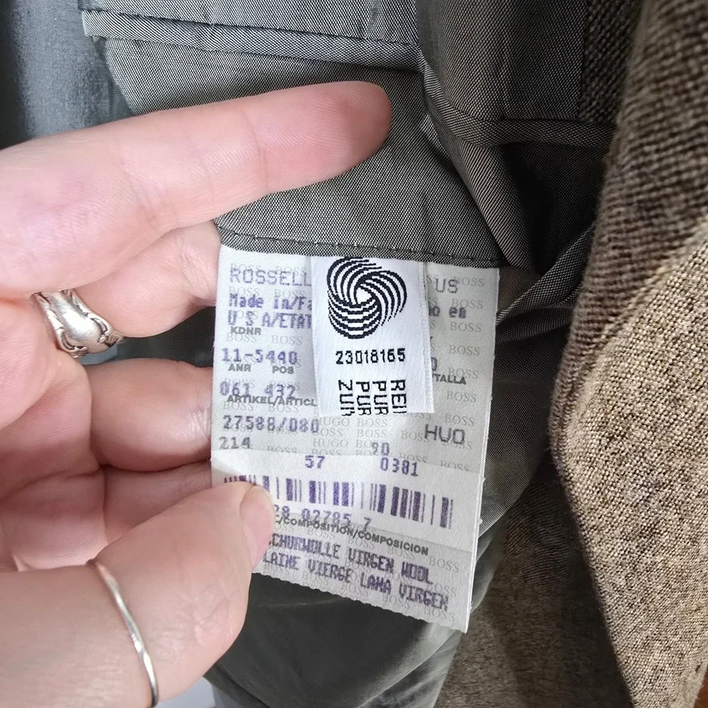 HUGO BOSS‎ Rossellini Movie Mens Blazer Jacket Wool 46R Tweed Brown USA